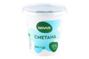Сметана 15% Novus стакан 300г