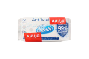 SMILE НАБІР 1+1 Серветка волога Antibacterial з Д-пантенолом, 60 шт