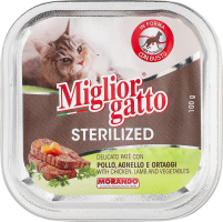 Корм д/стерилізованих котів Migliorgatto беззерновий з куркою ягням та овочами 100г Morando