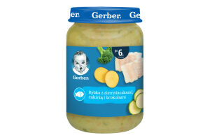 Пюре рыбно-овощное для детей от 6мес стерилизованное Рыба с картофелем, цукини и брокколи Gerber с/б 190г