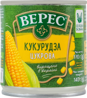 Кукурудза цукрова з цілих зерен консервована стерилізована вакуумована Верес в/с з/б 170г