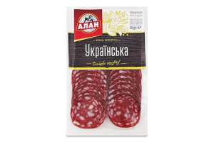 Колбаса нарезка Украинская Алан с/к в/с в/у 0.08кг