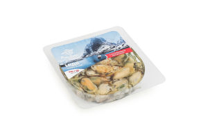 Мидии соленые в масле с чесночной посыпкой Fish Port лоток 0.17кг