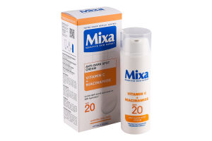Крем увлажняющий против пигментных пятен кожи лица с витамином С и ниацинамидом SPF 20 Mixa 50мл