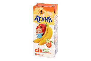 Сок для детей от 6мес с мякотью осветленный восстановленный стерилизованный Яблоко-банан Агуня т/п 200мл