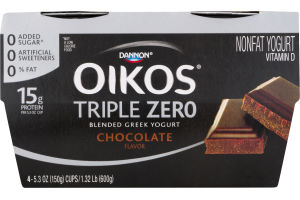 Dannon Oikos Triple Zero Blended Greek Nonfat Yogurt Chocolate - 4 PK