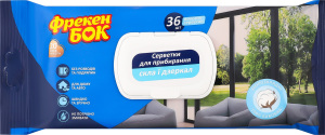 Серветки вологі господарчі для скла та дзеркал Фрекен Бок 36шт