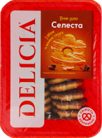 Печенье сдобное с декором и молочной глазурью Селеста Delicia лоток 0.25кг