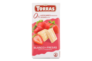 Шоколад білий з полуницею без цукру Torras м/у 75г