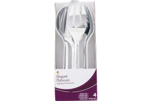 Ahold Elegant Flatware Silver Plastic Servingware - 4 CT