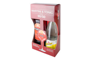Набір вермут 0.75л 14.9% червоний десертний Fiero Martini+напій безалкогольний Indian Tonic Schweppes 0.75л 1шт