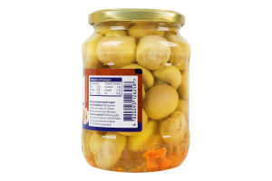 Шампиньоны целые маринованные стерилизованные с сахаром и подсластителем Metro Chef с/б 680г