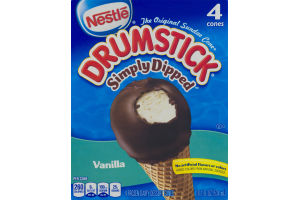 Nestle Drumstick Simply Dipped Frozen Dairy Dessert Cones Vanilla - 4 CT