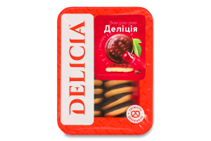 Печиво здобне збивне зі смаком вишні Деліція Delicia лоток 300г
