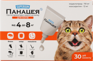 Краплі протипаразитарні д/котів від 4кг до 8кг Панацея Суперіум