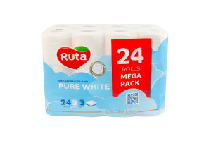 Бумага туалетная 3-х слойная Pure white Ruta 24шт