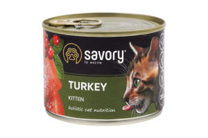Корм консервированный для котят Turkеу Kitten Savory ж/б 200г