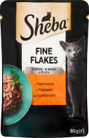 Корм консервированный полнорационный для взрослых котов с индейкой в желе Нежные кусочки Sheba д/п 85г