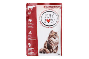 Корм вологий повнораціонний для дорослих котів з яловичиною в соусі Cat Joy д/п 85г