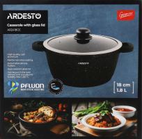 Каструля Gemini Anzio 1,8л чорний алюміній з скляною кришкою Ardesтo