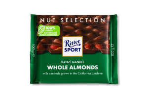 ШОКОЛАД РИТТЕР СПОРТ МОЛОЧНЫЙ ЦЕЛЬНЫЙ МИНДАЛЬ 100Г