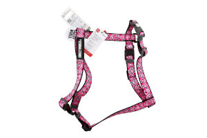 Шлея д/собак Смайли на рожевому з QR паспортом анатомічна H-образна нейлон пластиковий фастекс р.M 20мм A38-60см B45-60см WauDog