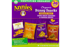 Annie's Homegrown Organic Bunny Snacks Variety Pack Baked Snack Crackers & Graham Snacks - 36 CT