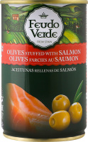 Оливки зеленые с лососем консервированные пастеризованные Feudo Verde ж/б 300г