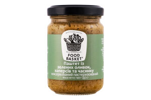 Паштет из зеленых оливок каперсов и чеснока пастеризованный Food Basket с/б 140г