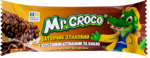 Батончик злаковый с хрустящими шариками и какао частично глазированный кондитерской глазурью Mr. Croco м/у 20г