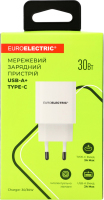 Пристрій зарядний мережевий білий30W USB-A Type-C Euroelectric