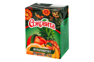 Напій соковий пастеризований з цукрами та підсолоджувачем Мультифрукт Соковита т/п 200мл