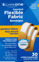 CareOne Assorted Flexible Fabric Bandages Antibacterial - 30 CT