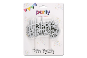 Свічка-топер срібло 8х8.5см №KYYW154 Happy Birthday Fenglin 1шт