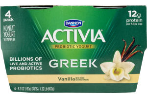 Dannon Activia Nonfat Greek Probiotic Yogurt with Bifidus Vanilla - 4 PK