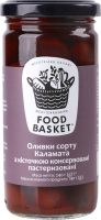 Оливки сорту Каламата з кісточкою консервовані пастеризовані Food Basket с/б 240г