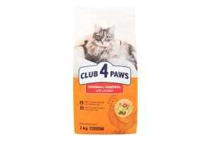 Корм сухой для взрослых котов c курицей Hairball Control Premium Club 4 Paws м/у 2кг