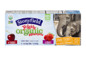 Stonyfield YoKids Organic Squeezers Lowfat Yogurt Cherry/Berry - 8 CT