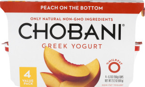 Chobani Greek Non-Fat Yogurt Peach on the Bottom - 4 PK