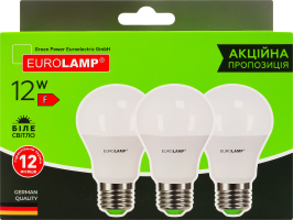 Лампа светодиодная 12W E27 4000K Eurolamp 3шт