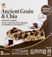 Ahold Ancient Grain & Chia Granola Bars Dark Chocolate Chunks, Almonds & Coconut - 5 CT