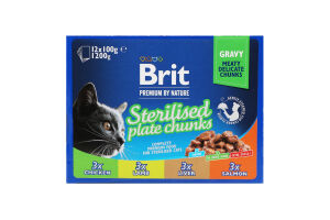 Корм д/стерилізованих котів Стерильна тарілка 4смаки 12*100г пауч Бріт Преміум