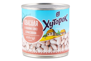 Фасоль в нежном соусе с сахаром и подсластителем стерилизованная Хуторок ж/б 410г