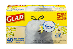 Glad Tall Kitchen 13 Gallon Drawstring Bags Fresh Vanilla - 40 CT