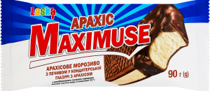 Морозиво 12% з комбінованим складом сировини арахісове з печивом у кондитерській глазурі Maximuse Laska м/у 90г