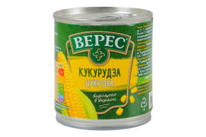 Кукурудза цукрова з цілих зерен консервована стерилізована вакуумована Верес в/с з/б 170г
