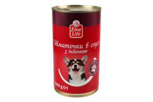 Корм консервированный полнорационный для взрослых собак Кусочки в соусе с индейкой Fine Life ж/б 1.24кг