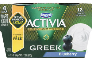 Dannon Activia Probiotic Lowfat Yogurt with Bifidus Blueberry - 4 PK