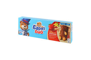 Тістечко бісквітне з яблучно-полуничною начинкою та начинкою зі смаком ванілі Duo Барні к/у 5х30г