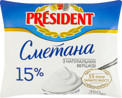 Сметана 15% President м/у 350г